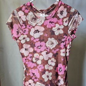 NWT Sweet Pea by Stacy Frati Pink Brown White Floral Top, Size XL